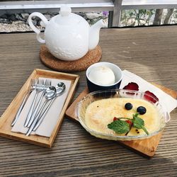 Close-up of breakfast on table