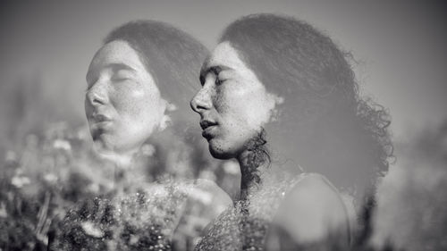 Multiple image of woman against sky