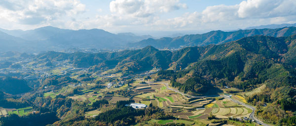 Panoramic view of landscape and mountains against sky