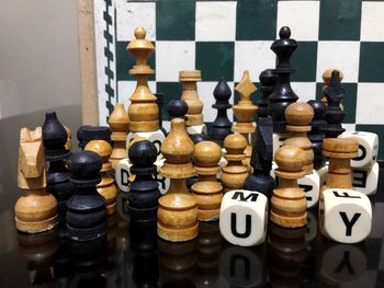 High angle view of chess board