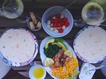 High angle view of food served in plate