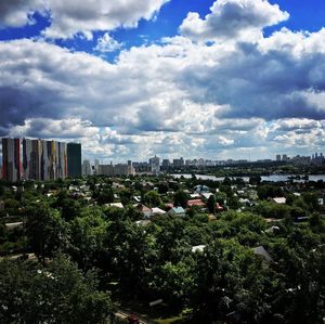 High angle view of townscape against sky