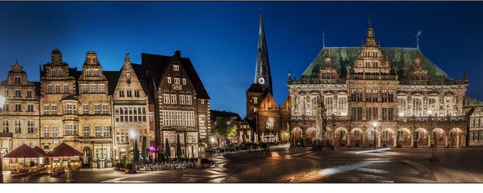 View of illuminated cathedral against sky at night