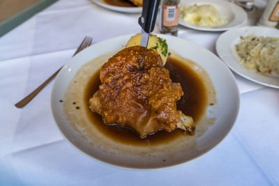High angle view of meal served in plate