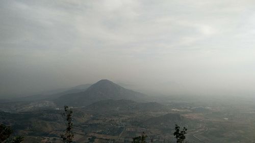 High angle view of mountains against sky