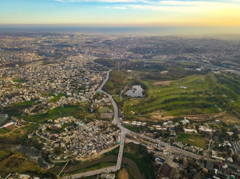 High angle view of townscape against sky