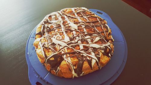 High angle view of bread in plate on table