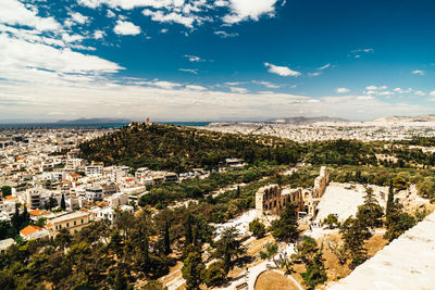 High angle view of townscape against sky