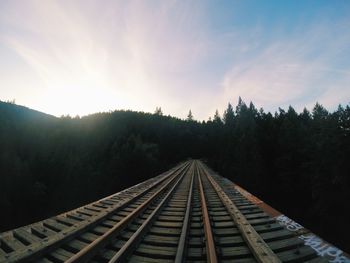 Railroad tracks amidst trees against sky