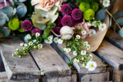 High angle view of flowering plant on table