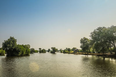 Scenic view of river against clear sky