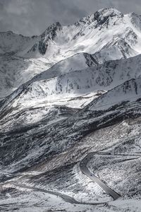 Scenic view of snow covered mountains