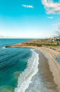 Top view picturesque public beach with turquoise water. los corales, la guaira, venezuela