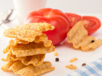 Close-up of breakfast served on table