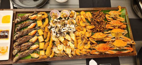 High angle view of food on table