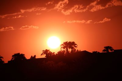 Scenic view of silhouette trees against romantic sky at sunset
