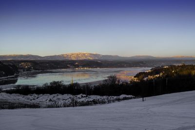 Scenic view of snow covered mountains