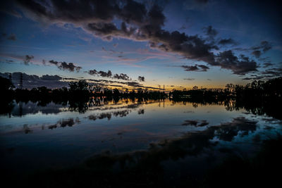 Scenic view of lake against sky at sunset