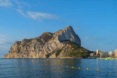 The rock of ifach limestone monolith overlooks the city of calpe, on the costa blanca, spain.