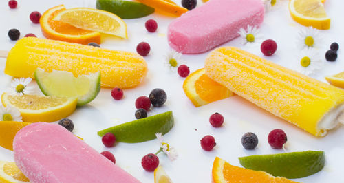 High angle view of fruits served in plate