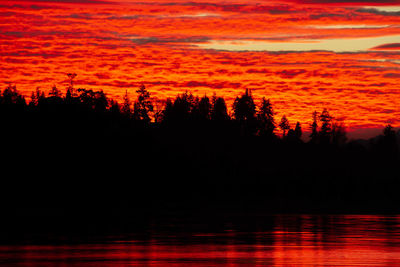Scenic view of lake against orange sky