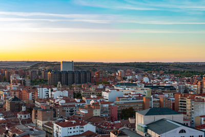 A sunset over the city of valladolid in spain from the air