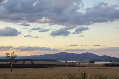 Scenic view of field against sky during sunset