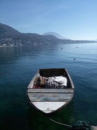 High angle view of man on sea against clear sky