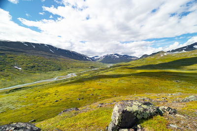 A beautiful summer landscape with rapa river rapadalen in sarek national park in sweden.