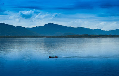 Scenic view of sea against blue sky