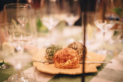 Close-up of dessert in plate on table