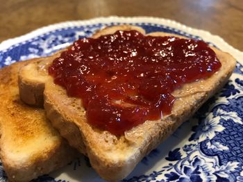 Close-up of breakfast in plate