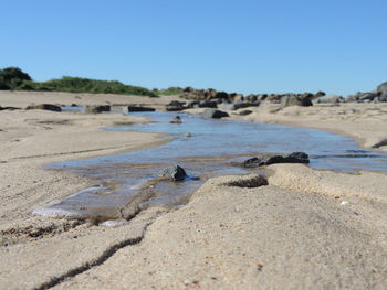 Scenic view of beach against clear sky