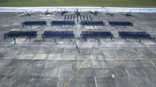 High angle view of airport runway