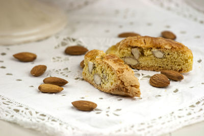 Close-up of bread in plate on table