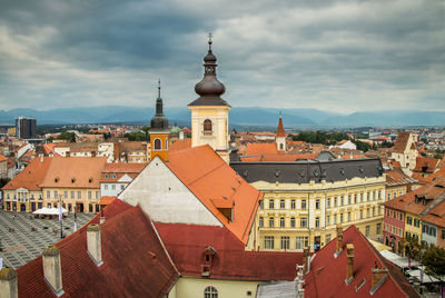 High angle view of townscape against sky