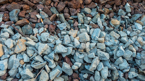 High angle view of stones on rock