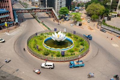 High angle view of cars on road in city