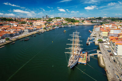 Aerial view of porto city, portugal, on sunset