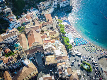 Aerial view of the cathedral and the city of amalfi, italy