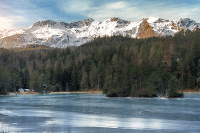 Scenic view of snowcapped mountains against sky