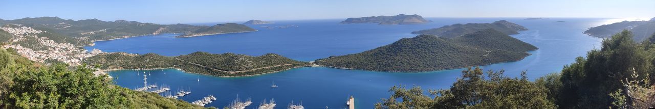 Panoramic view of lake and trees against sky