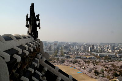 High angle view of buildings in city