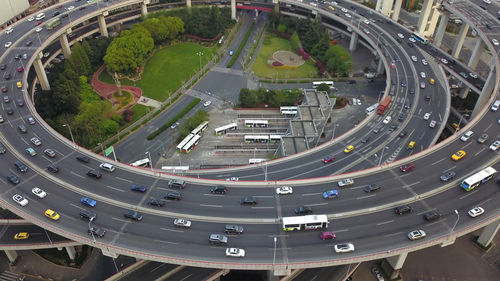 High angle view of cars on street in city