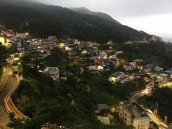 Aerial view of town in village