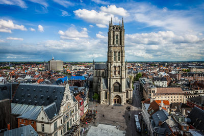 High angle view of buildings in city