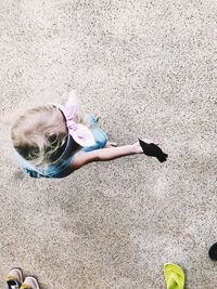 High angle view of woman on beach