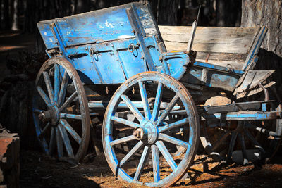 Close-up of abandoned horse cart