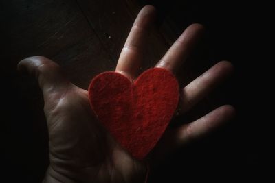 Close-up of hand holding heart shape