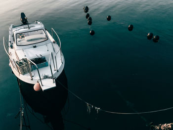 High angle view of boat moored on sea